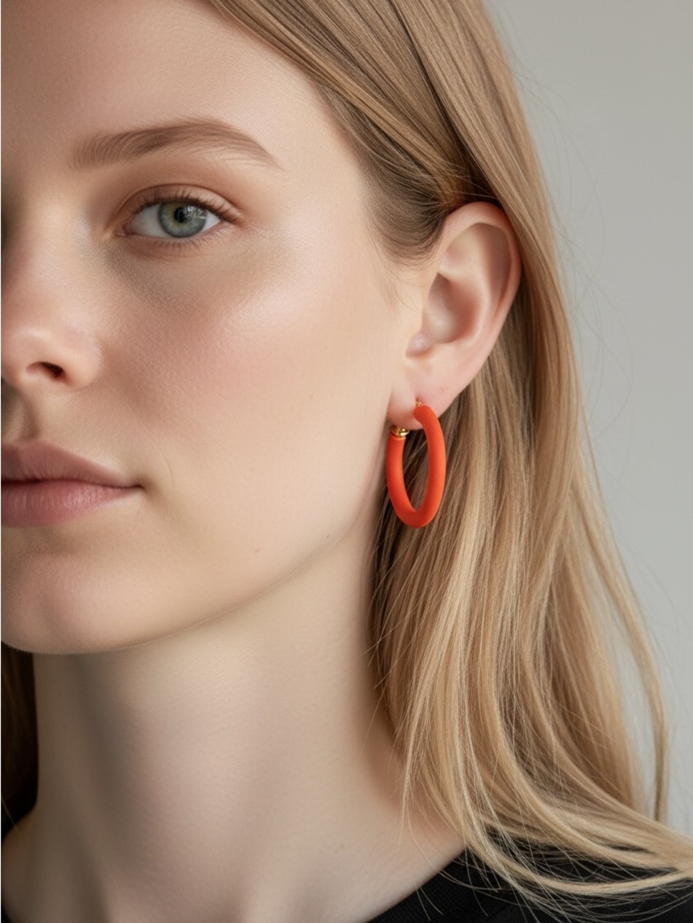 9/27 Orange Hoop Earrings with Gold Accents - Women's Jewelry